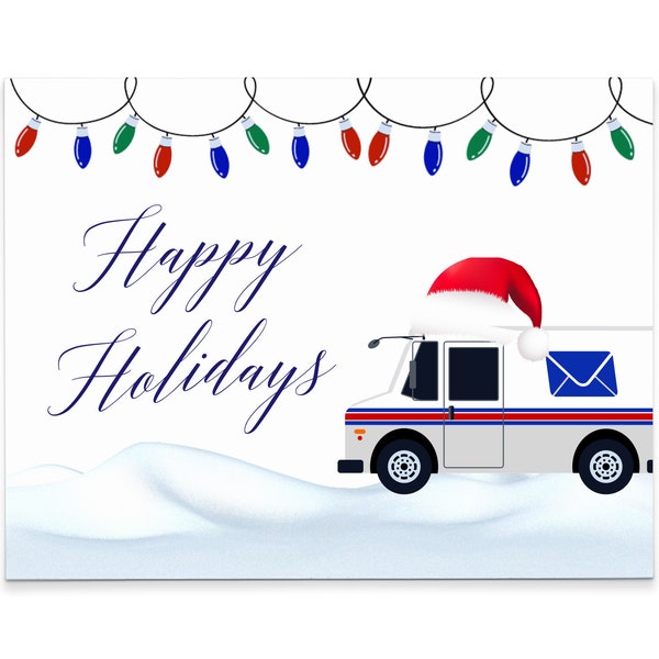 Cute Mailman Thank You Cards, Holiday Postal Thank You Cards, Letter Carrier Thank You Cards, Holiday Postcard, Custom Holiday Card, HGC012