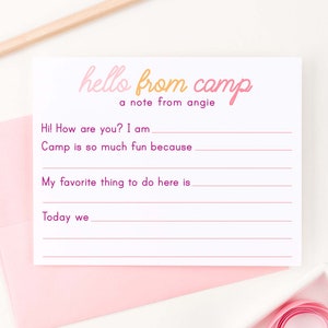 Fill In Camp Note Cards for Girls, Personalized Girl Fill in the Blank Camp Stationary Set, Sleep Away Camp Cards for Kids Summer Camp KS205