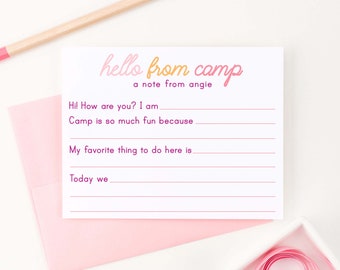 Fill In Camp Note Cards for Girls, Personalized Girl Fill in the Blank Camp Stationary Set, Sleep Away Camp Cards for Kids Summer Camp KS205