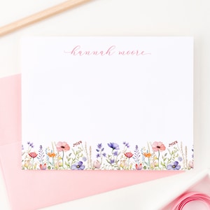 Tarjetas de notas personalizadas con estampado de acuarela, juegos de papelería de flores silvestres para escribir cartas, tarjetas de notas personalizadas con sobres cursivo PS198