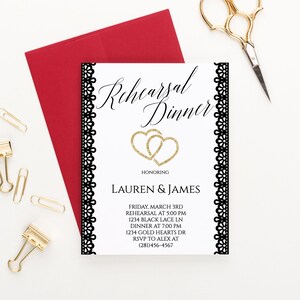 Black and White Rehearsal Dinner Invitation Elegant Rehearsal Dinner Invites, Black Lace Wedding Rehearsal Dinner Invitations, Modern RDI002