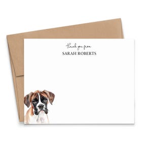 Boxer Hund Dankeskarten mit Umschlägen, wählen Sie Ihre Hunderasse, flache personalisierte Wertschätzungskarten mit Hunden, Dankesnotizen, PTY010p