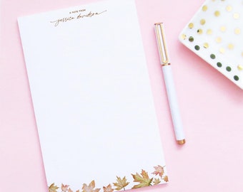 Maple Leaf Personalized Note Pad, A Note From Notepad with Maple Leaves, Modern Autumn Stationery Paper Fall Notepads with Script Font NP290