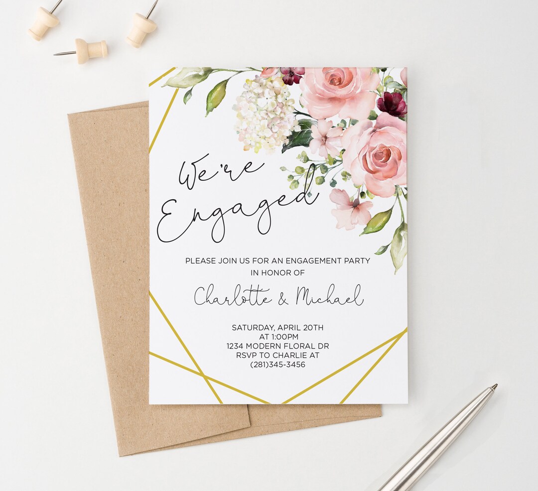 Floral Engagement Party Invites Printable, Flower Engagement ...