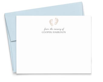 Personalized Gender Neutral Baby Stationary Notecards, Flat Baby Shower Stationery Note Card Set, Baby Footprint Gift For New Parents, KS256