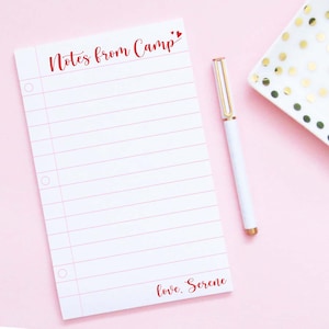 Simple Camp Stationary for Girls Summer Camp Notepad, Cute Lined Camp Notes for Kids Notes From Camp Stationery Set, Writing Paper, NP253