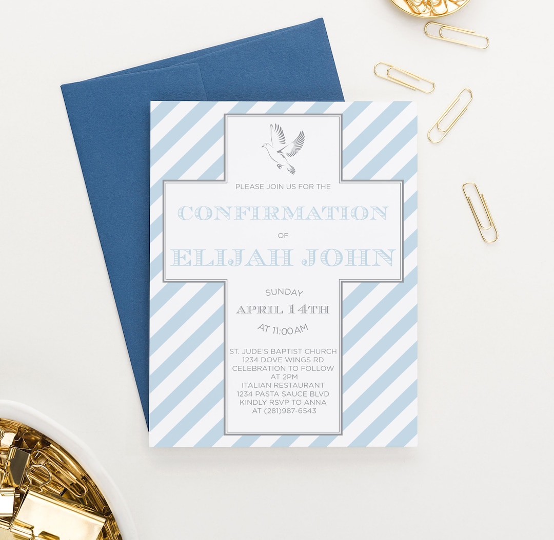 Blue and White Confirmation Invitations Boy Confirmation Invitation