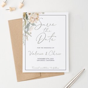 Elegant Floral Save The Date Invitations, Personalized Save The Dates with Envelopes, Modern Save The Date, Wildflower Wedding Invite SDI067