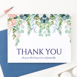 Cartões de agradecimento para funeral com folhagens florais Papelaria para funeral, Celebração da vida Cartões de agradecimento com envelopes, Moderno, FTY019