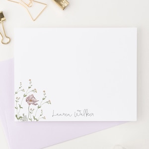 Cartões de notas personalizados, papelaria com envelopes, cartões de nota estacionários em aquarela de flores silvestres, conjunto estacionário feminino ps215