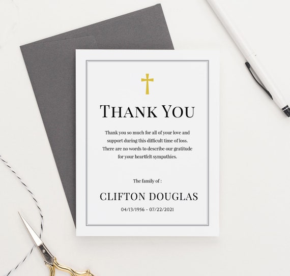 Simple Personalized Funeral Thank You Cards With Envelopes