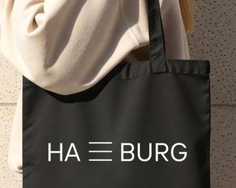 Jutebeutel Hamburg mit Hamburger-Menü-Symbol, Tote Bag, black and navy, weiße Schrift, Hamburg Geschenk, Einkaufstasche, Christmas Gift