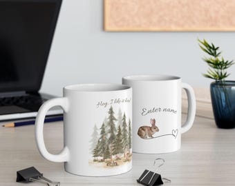 Mug personnalisé animaux de la forêt avec nom personnalisé, mug en céramique inspiré de la nature, cadeau pour les amoureux des animaux, tasse à café ou à thé, mug lapin mignon