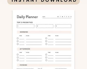 Printable Daily Planner | Minimalist To-Do List & Schedule | Productivity Planner PDF JPG | Instant Download Daily Organizer Template