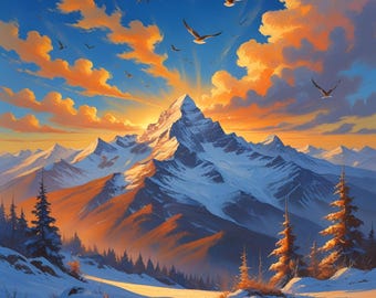 Sunset Mountain Digital Art Print | Modern Landscape Poster (Digital Download)