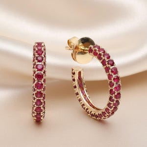 14K guldpläterade eleganta pave rubinörhängen för kvinnor, evighetsring, speciell gåva