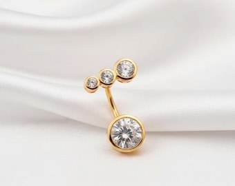 Elegante anillo de ombligo para mujer con diamantes y moissanita engastados en bisel, chapado en oro de 14 quilates, regalo especial