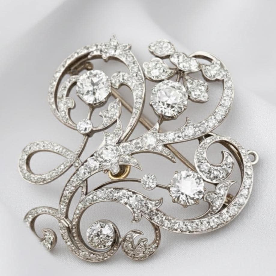 Broche Vintage GDR Couleur Or Avec Cristaux Et Perles Blanches - Réf 5206 - Occasion Bon état