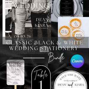 Wedding stationery Canva template: Black and White Digital Bundle
