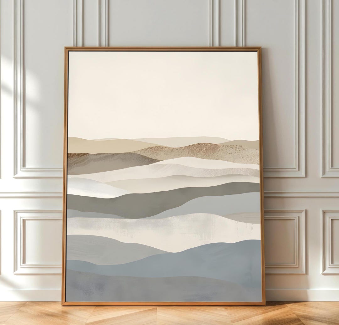 Neutral Abstract Landscape Wall Art Print, Beige & Grey Minimalist ...