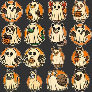 Ghost Animals PNG, Funny Halloween Animal World Clipart, Spooky Cartoon Sublimation Design, Digital Download