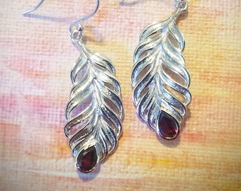 Feathers, Silver Gemstone Dangles,Feather Earring,Boho earrings, Sterling Silver dangle earring, Amethyst,