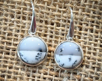 Unique one of a kind Tree agate Dangle Earring, Sterling Silver, Opal, Dendritic quartz, Tree Agate, Gift