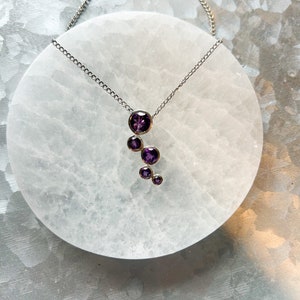 Amethyst 5 Stone Bubble Pendant, Sterling Silver, February Birthstone,