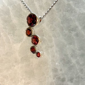 Garnet 5 stone Bubble Pendant, Sterling Silver Jewelry, January Birthstone, Leo image 3