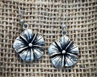 Single tropical flower drop Sterling Silver Earrings