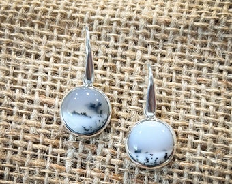 One of a kind Tree agate Dangle Earring, Sterling Silver, Opal, Dendritic quartz, Tree Agate, Gift