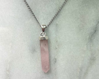 Rose Quartz Polished Crystal Spire Pendant, Love, Heart Chakra Jewelry, Simple Gift, Free Chain!