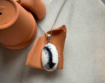 Pendentif unique en son genre, argent sterling, opale, quartz dendritique, pendentif tendance, agate d'arbre, cadeau, chaîne gratuite