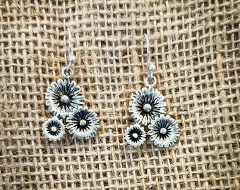 Medium Flower Cluster drop Sterling Silver Earrings