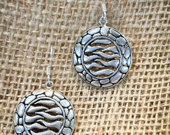 Wavy Shield style drop Sterling Silver Fancy Filigree Earrings