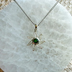 Chrome diopside Sun pendant, Sterling silver pendant, Heart chakra, image 1