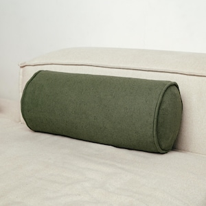 Linen Bolster Pillow Cover with Cord Piping – Custom Neckroll Pillowcase – Heavyweight Eco Friendly Linen – Any Size & Color