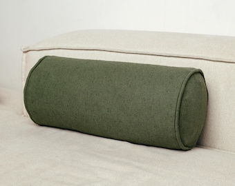 Linen Bolster Pillow Cover with Cord Piping – Custom Neckroll Pillowcase – Heavyweight Eco Friendly Linen – Any Size & Color
