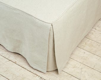 Custom Linen Bed Skirt with Cord – Natural Linen Dust Ruffle – Tailored Bed Skirt with Corner Pleats – Made to Order in Any Size and Color