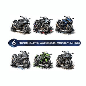 Sports Motorcycle Clipart | Photorealistic Watercolor Bike PNGs | Digital Download