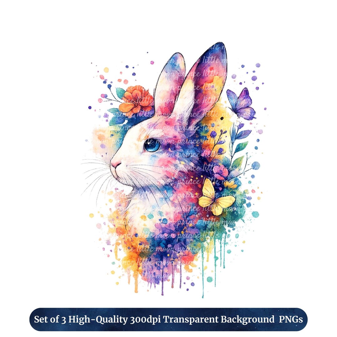 Easter Watercolor Floral Bunny PNG | Color Splash Flower Rabbit Clipart ...