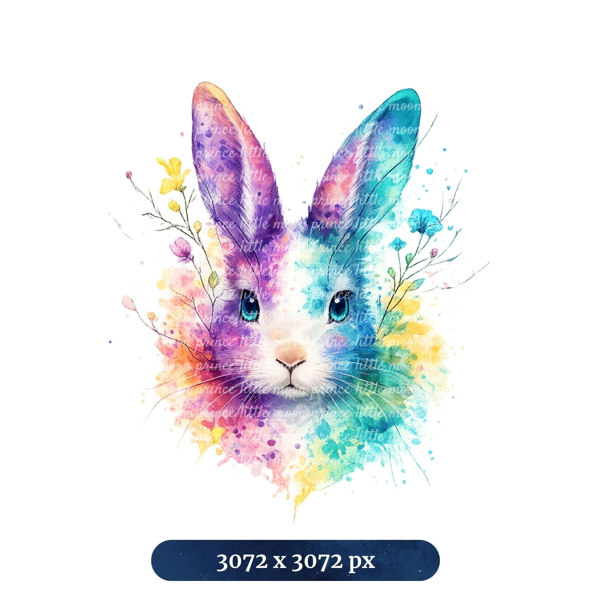 Easter Watercolor Floral Bunny PNG | Color Splash Flower Rabbit Clipart ...