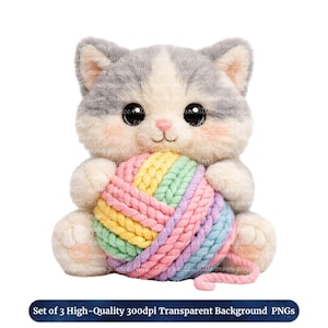 Kids Easter Cat Clipart | Soft Fur Animal Faux Yarn Style PNGs (Digital Download)