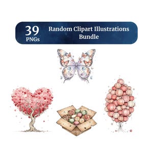 Random Illustrations Clipart Bundle | Bouquets, Shapes, Trees, Boxes PNGs (Digital Download)