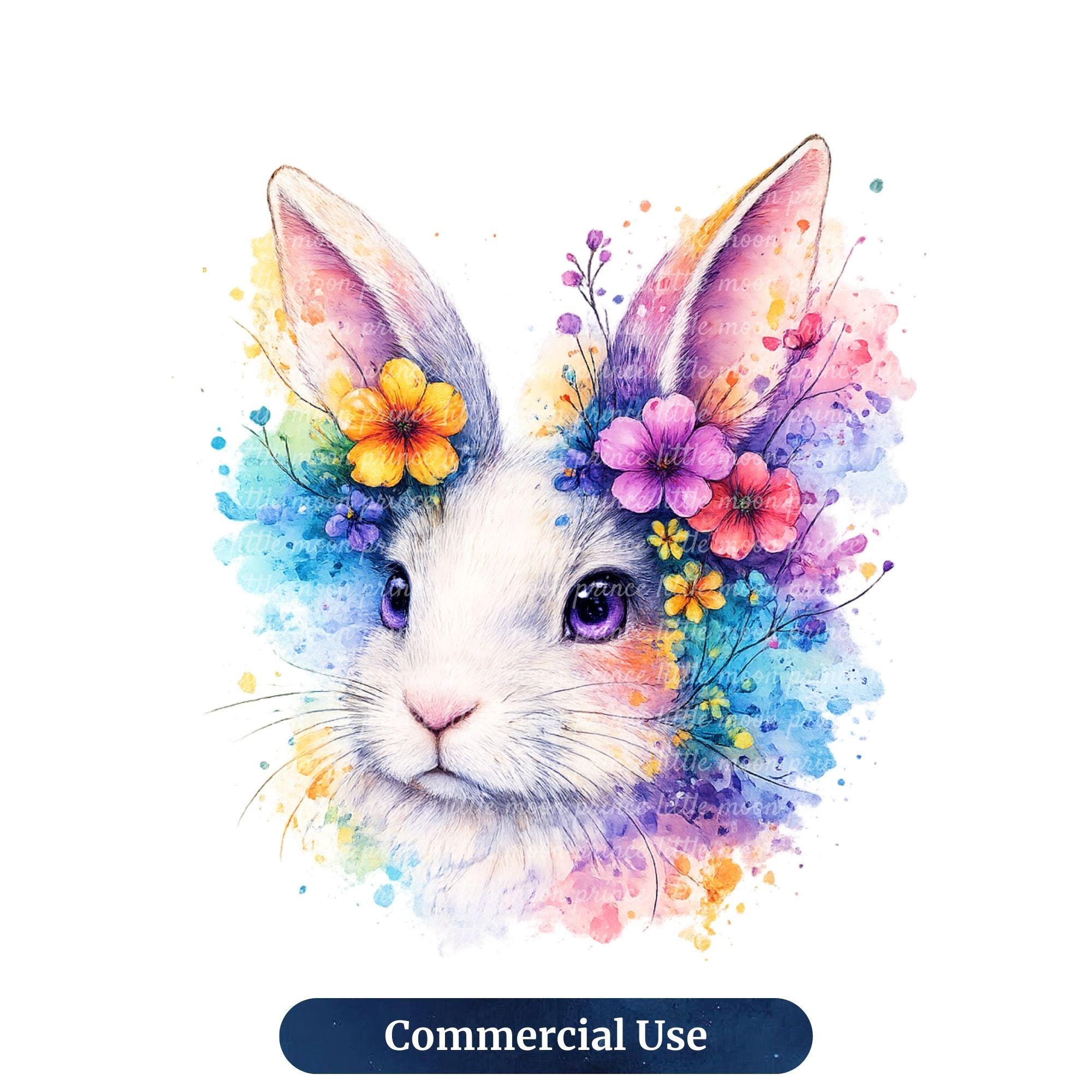 Easter Watercolor Floral Bunny PNG | Color Splash Flower Rabbit Clipart ...