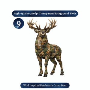 Camo Deer Patchwork Clipart | Hunters Favorite Deer Antlers PNGs (Digital Download)
