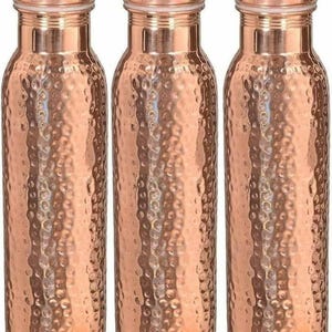 100% reinem Kupfer gehämmert Wasserflasche Trink Lagerung Ayurveda Gesundheit 1000 ml