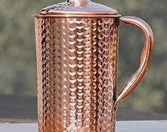 100% Pure Copper Hammered Water Pitcher Jug Drinking Storage Pot Health Benefits 1500ml