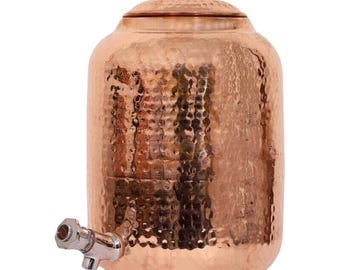 100% Pure Copper Water Dispenser Drinking Hammered Pitcher Matka Pot Ayurveda Health 8 Litre