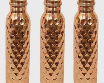 100% Pure Copper Water Bottle Diamond Cut Drinking Storage Ayurveda Health 1000 ml